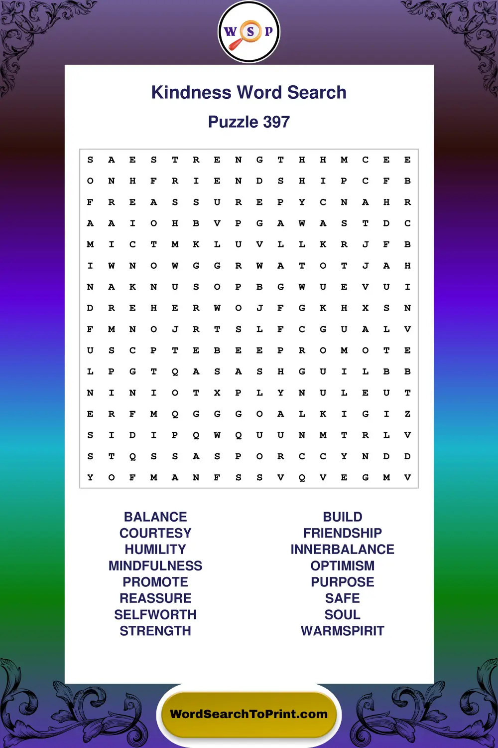 Kindness Word Search Puzzle 397
