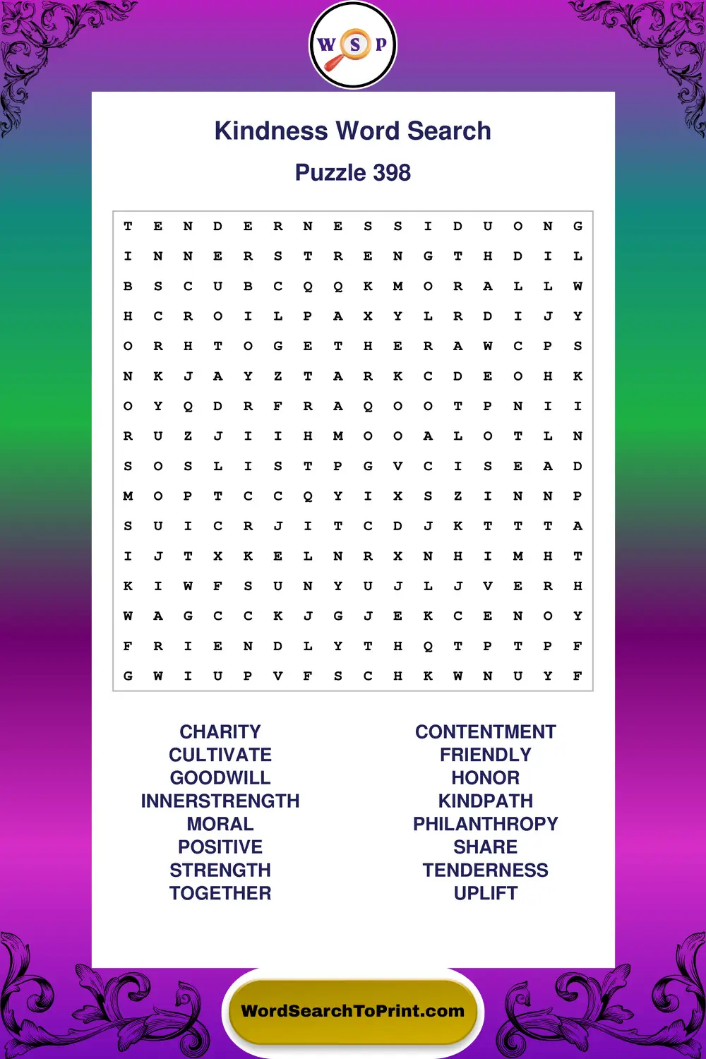 Kindness Word Search Puzzle 398