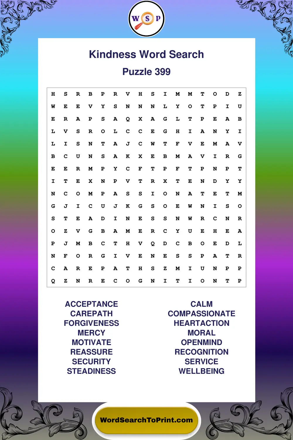 Kindness Word Search Puzzle 399