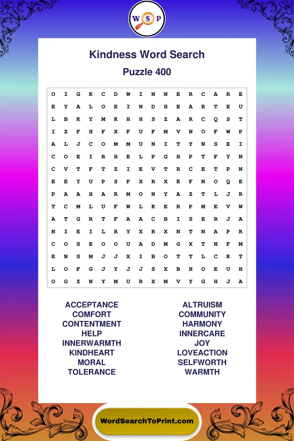Kindness Word Search Puzzle 400