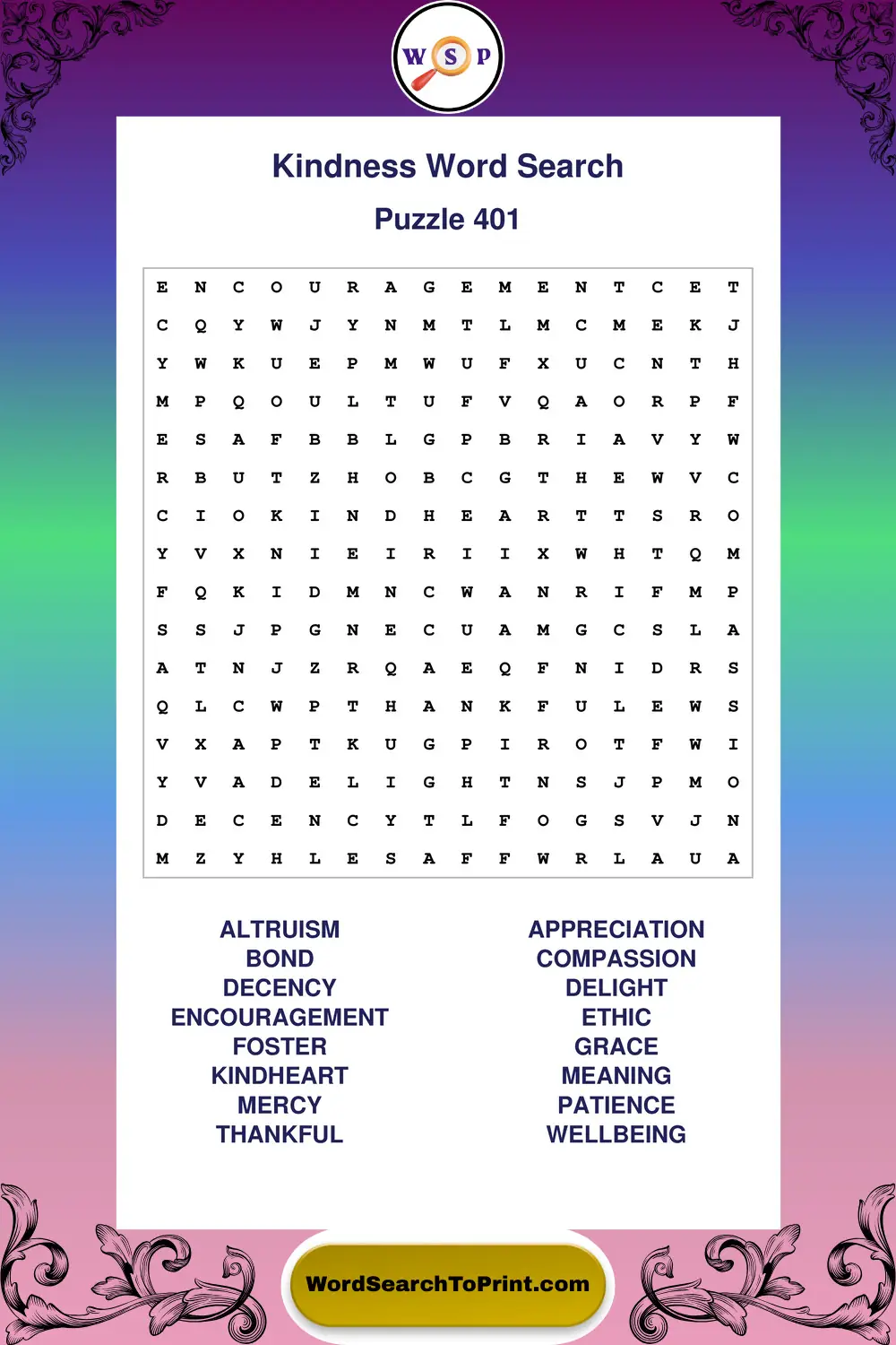 Kindness Word Search Puzzle 401