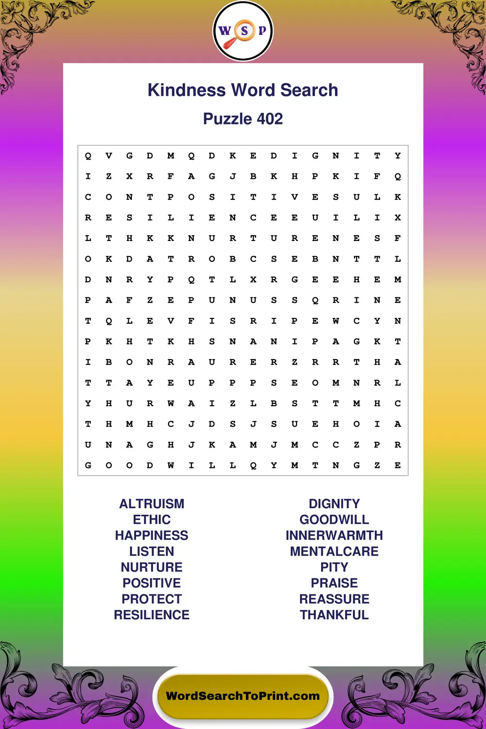Kindness Word Search Puzzle 402