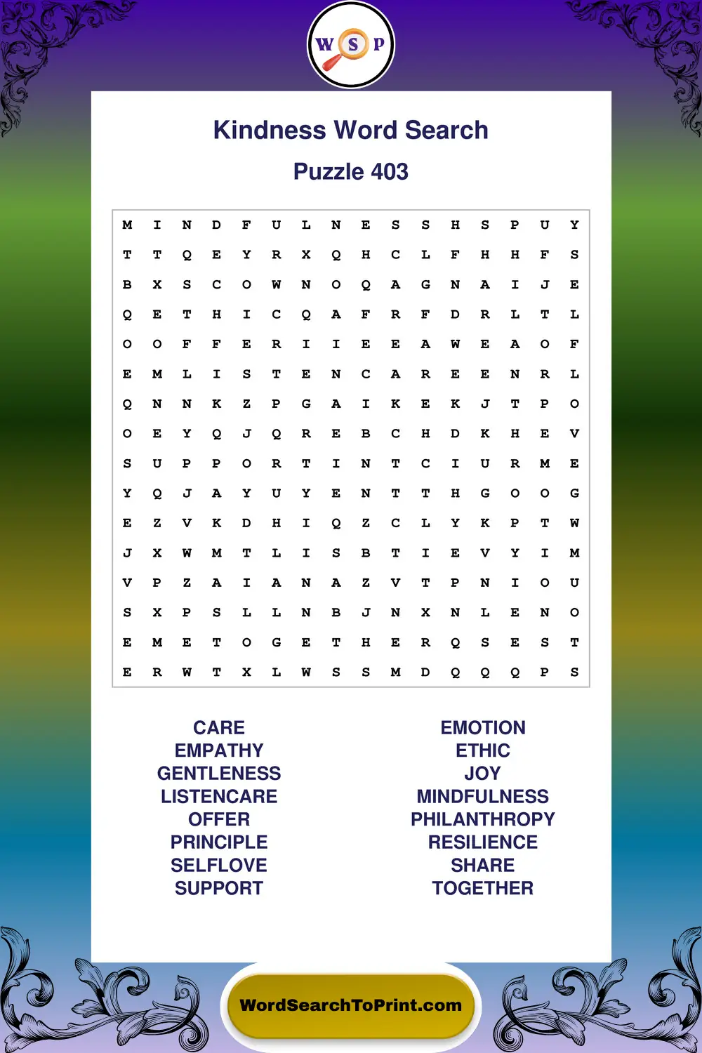 Kindness Word Search Puzzle 403