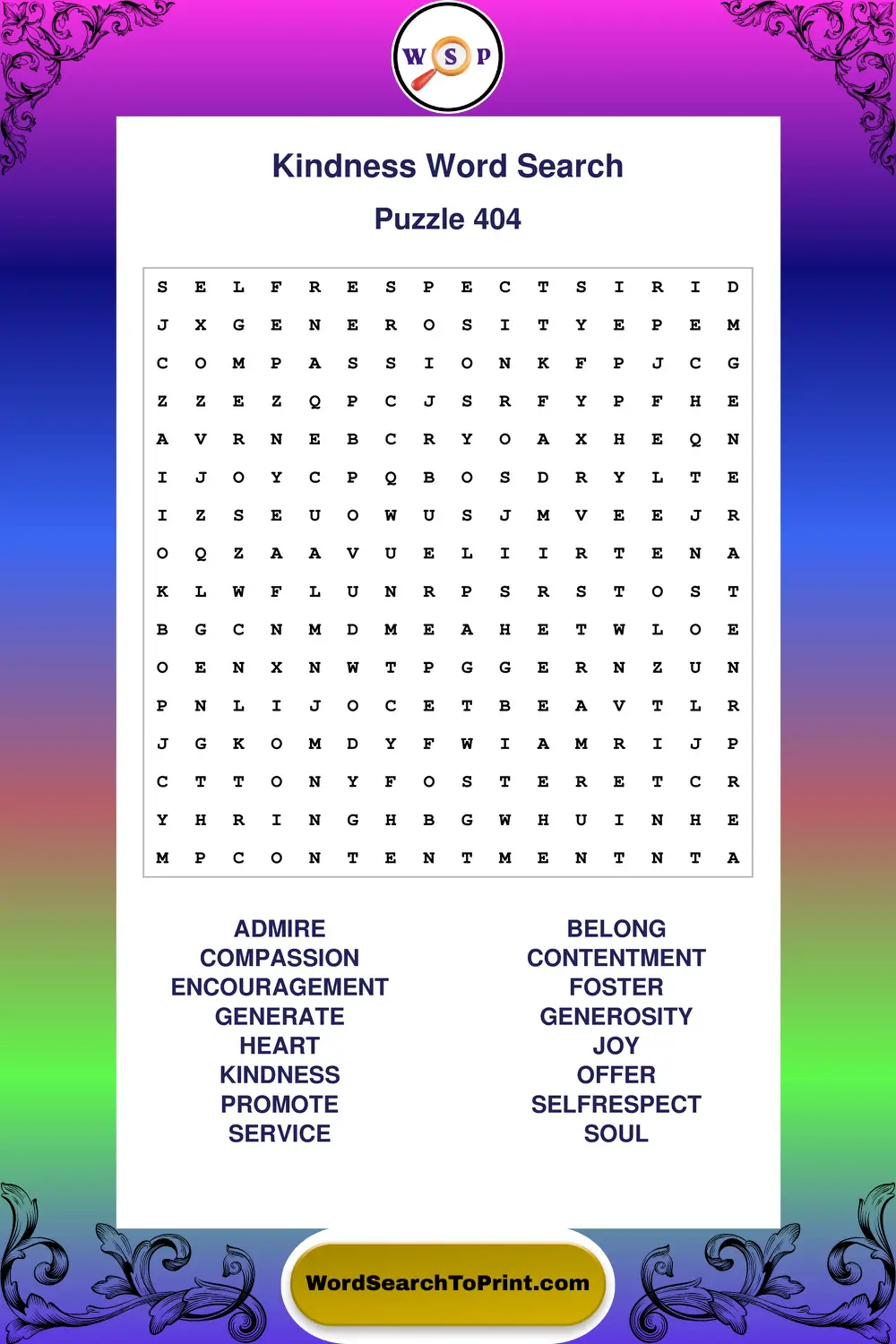 Kindness Word Search Puzzle 404