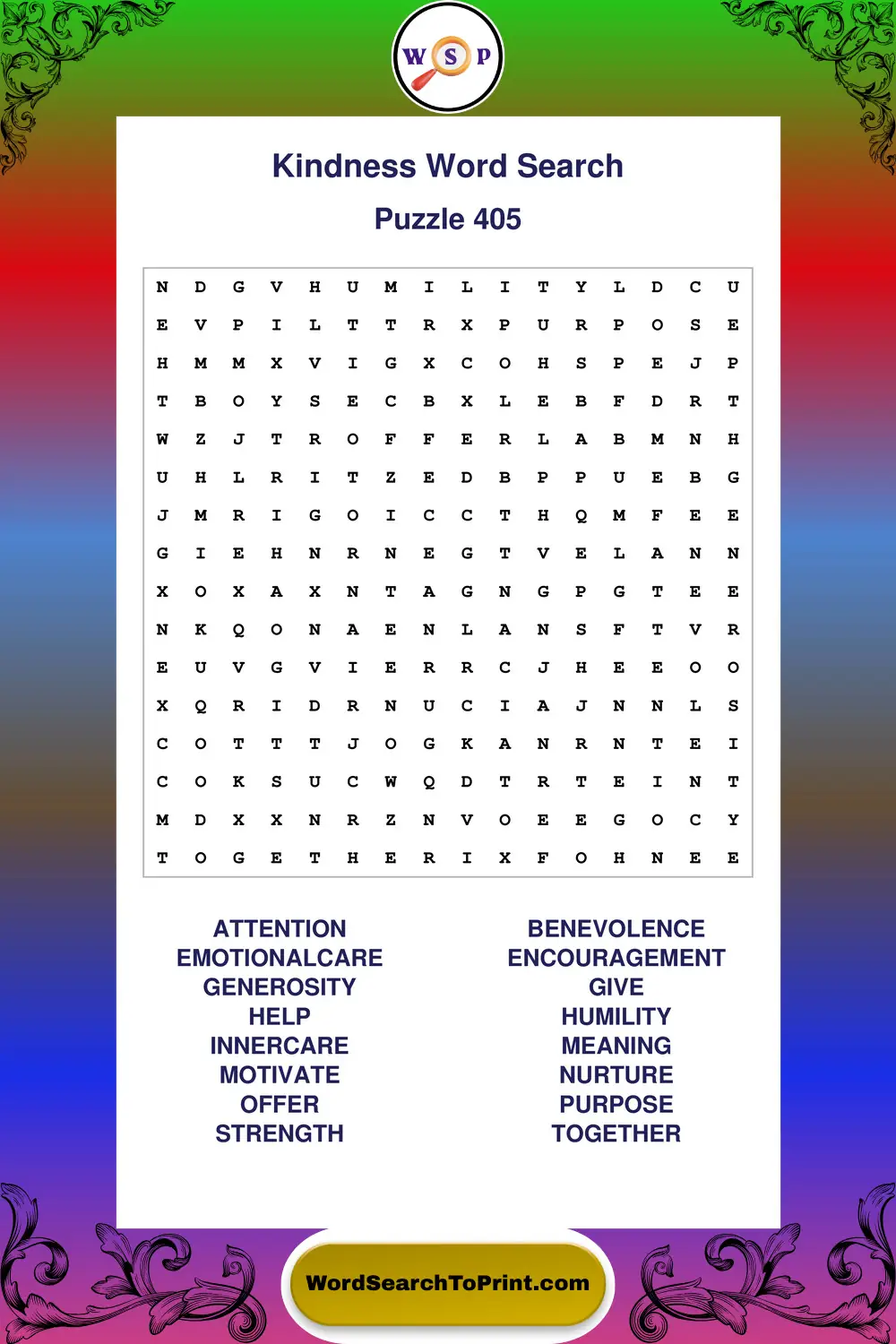 Kindness Word Search Puzzle 405