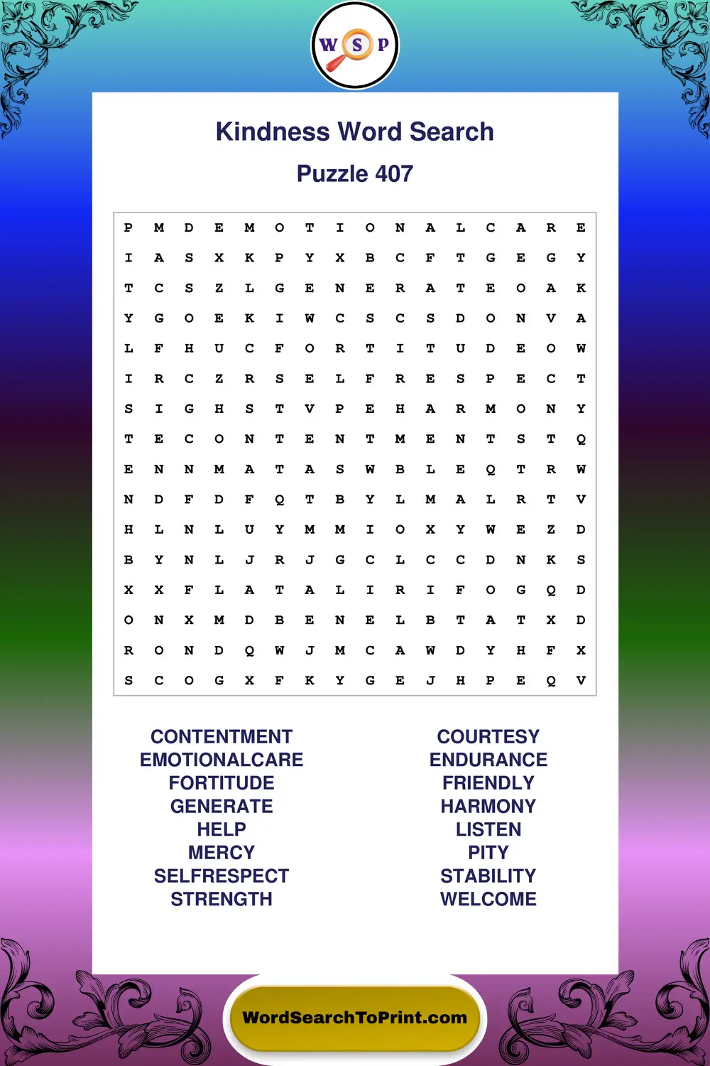 Kindness Word Search Puzzle 407