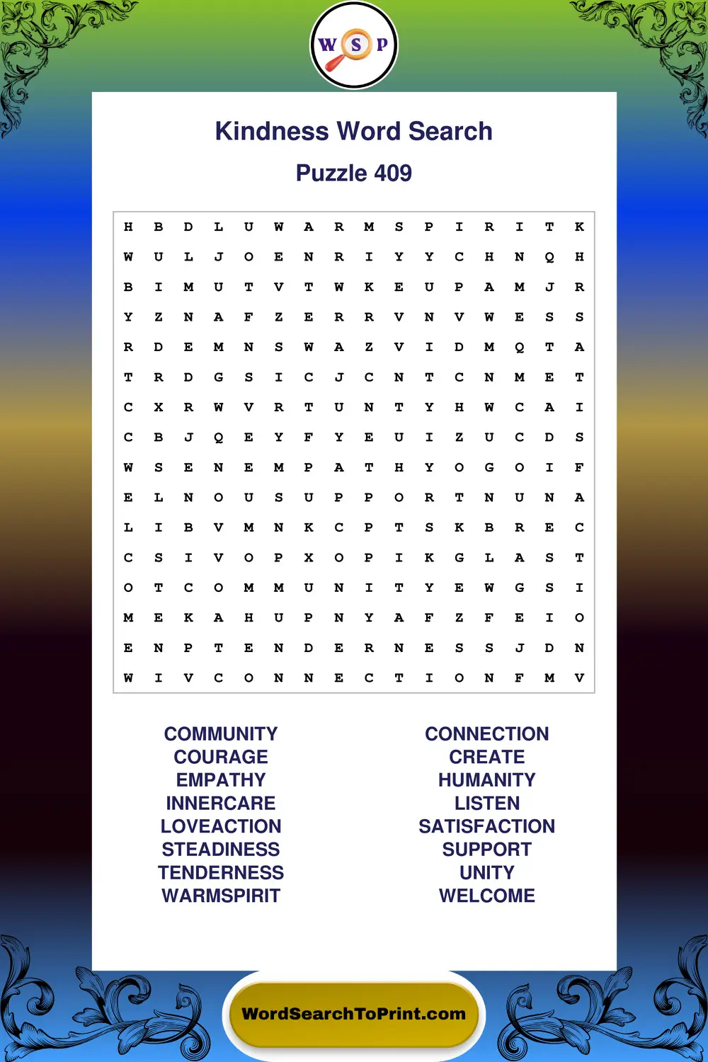 Kindness Word Search Puzzle 409
