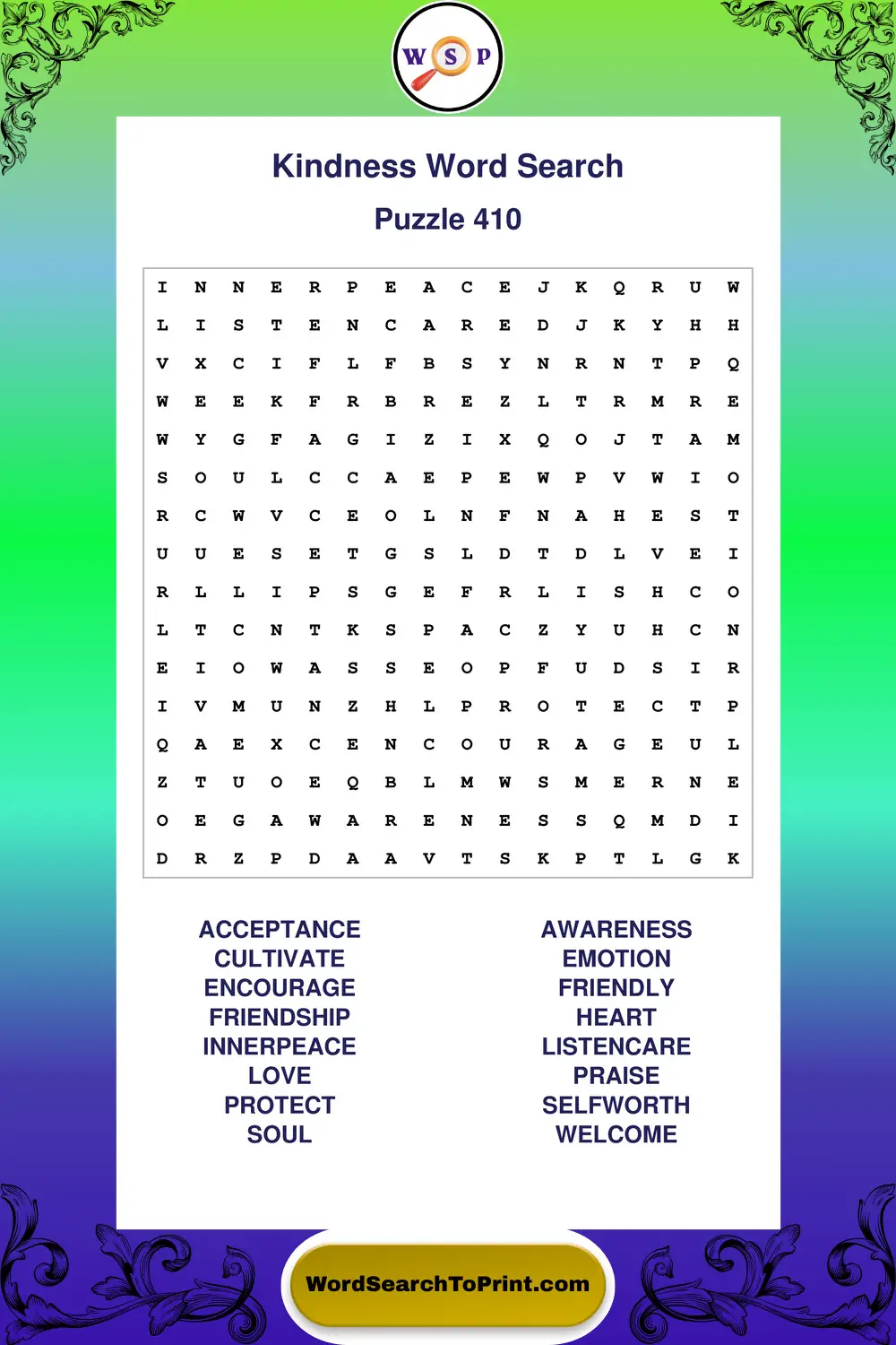 Kindness Word Search Puzzle 410