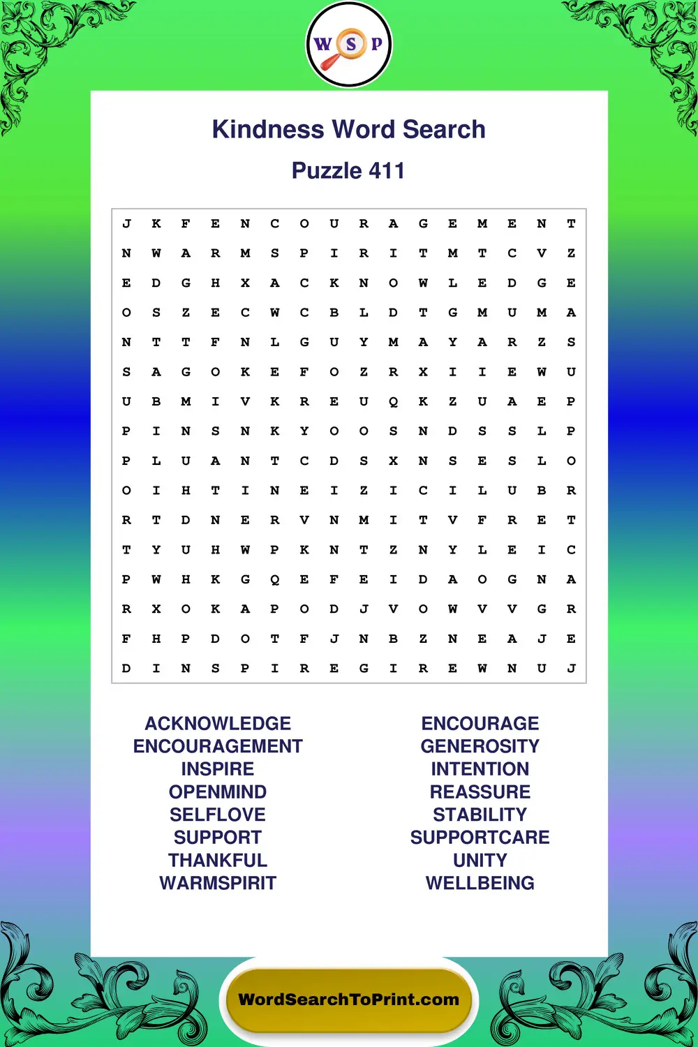 Kindness Word Search Puzzle 411