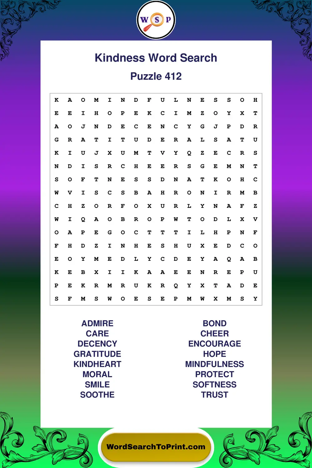 Kindness Word Search Puzzle 412