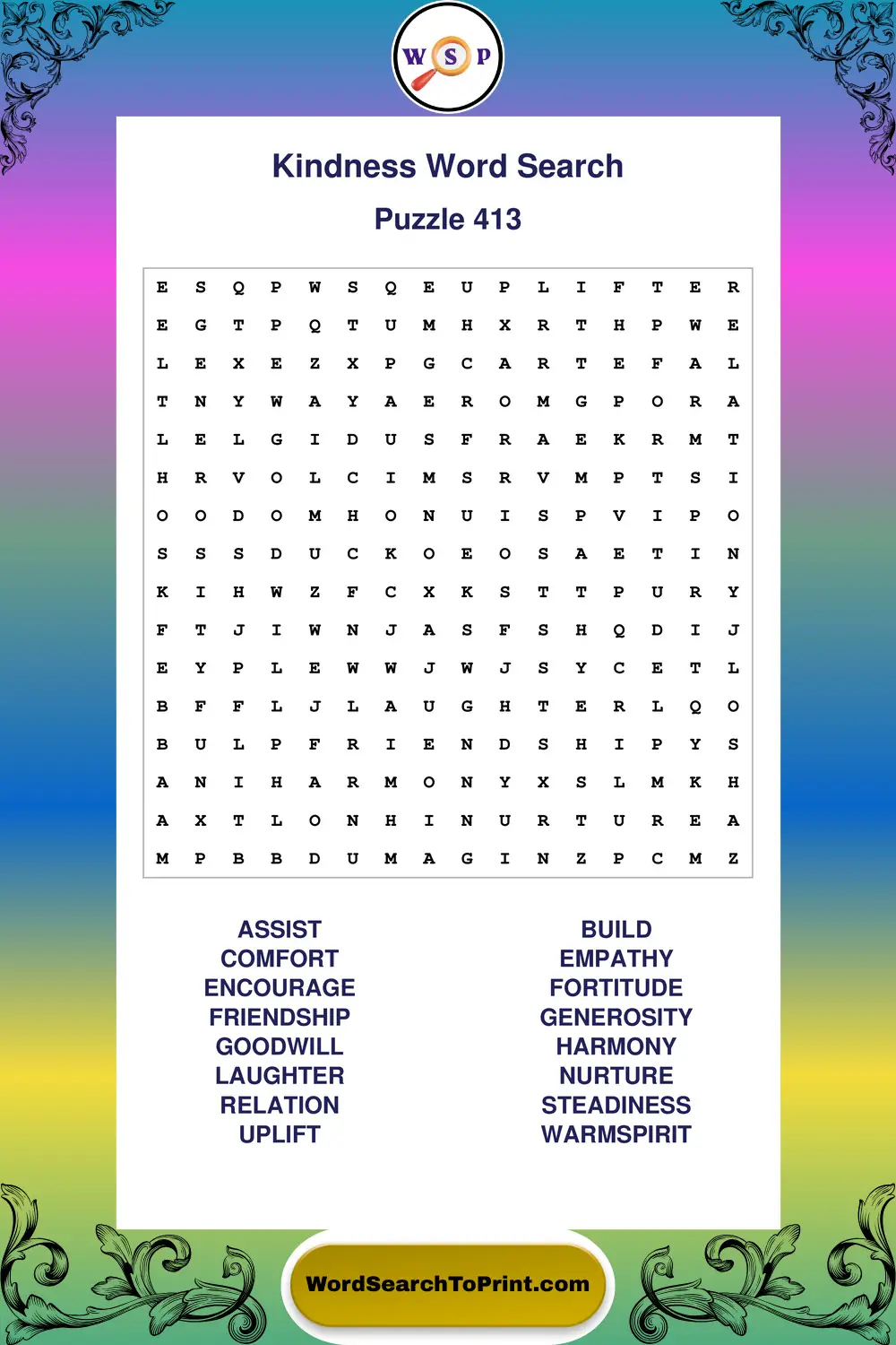 Kindness Word Search Puzzle 413