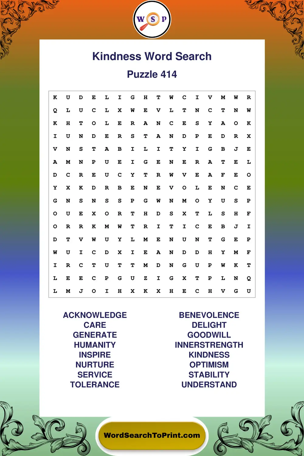 Kindness Word Search Puzzle 414