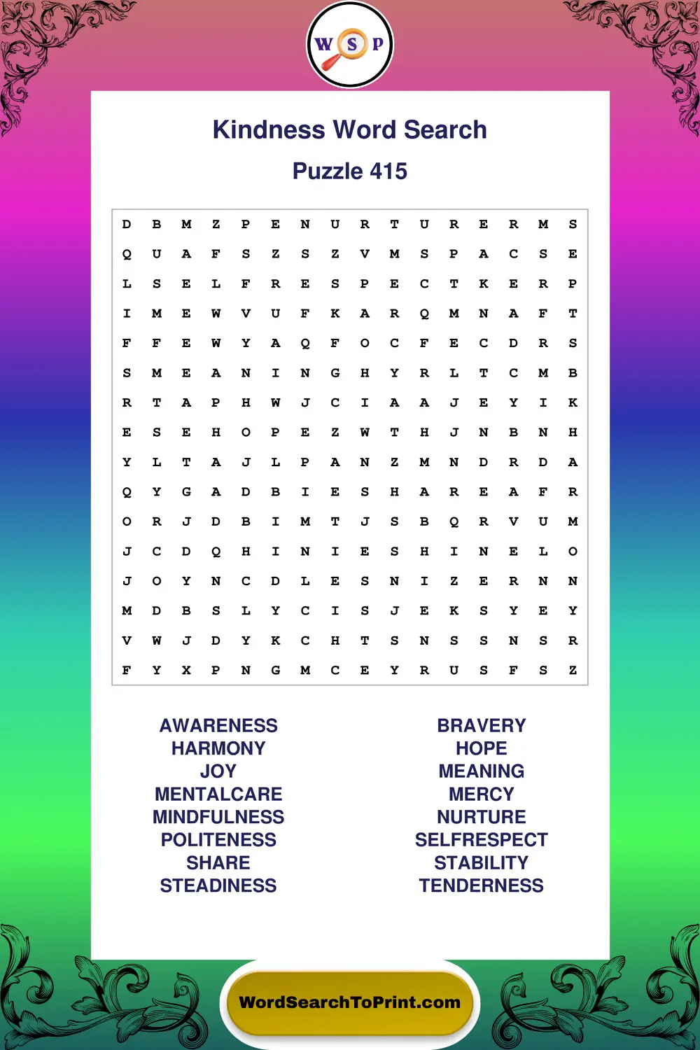 Kindness Word Search Puzzle 415