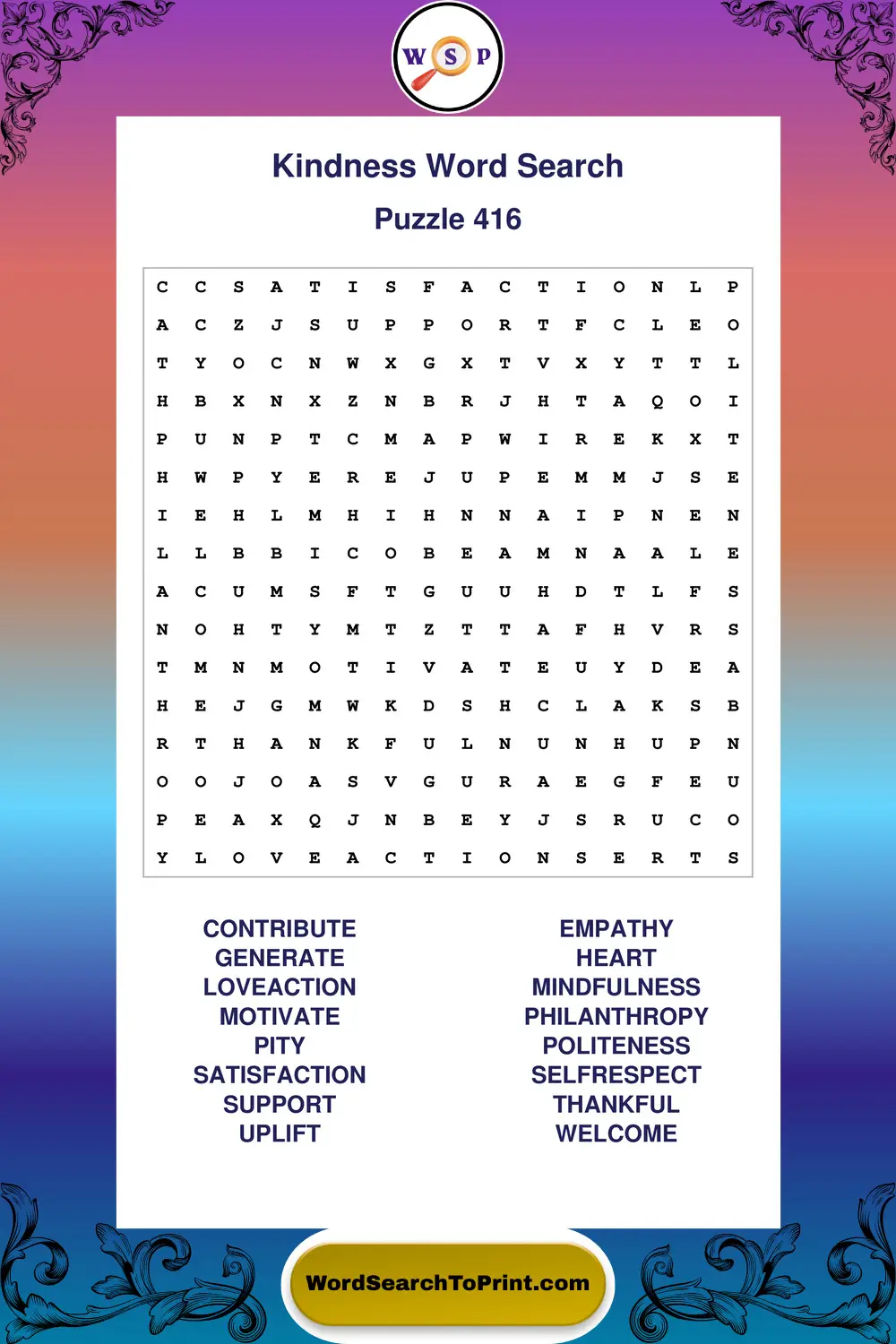 Kindness Word Search Puzzle 416