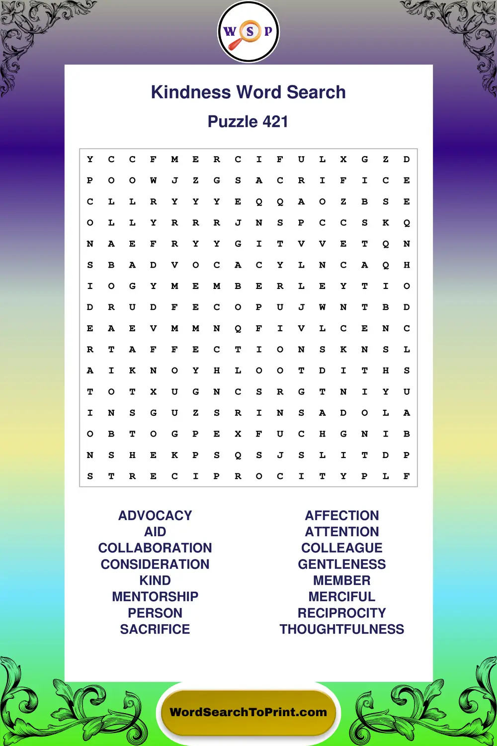 Kindness Word Search Puzzle 421