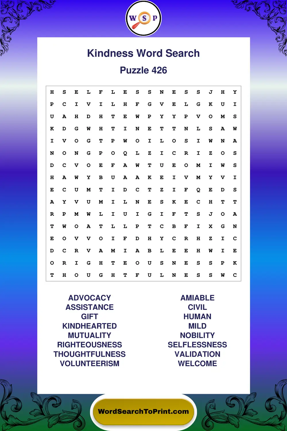 Kindness Word Search Puzzle 426