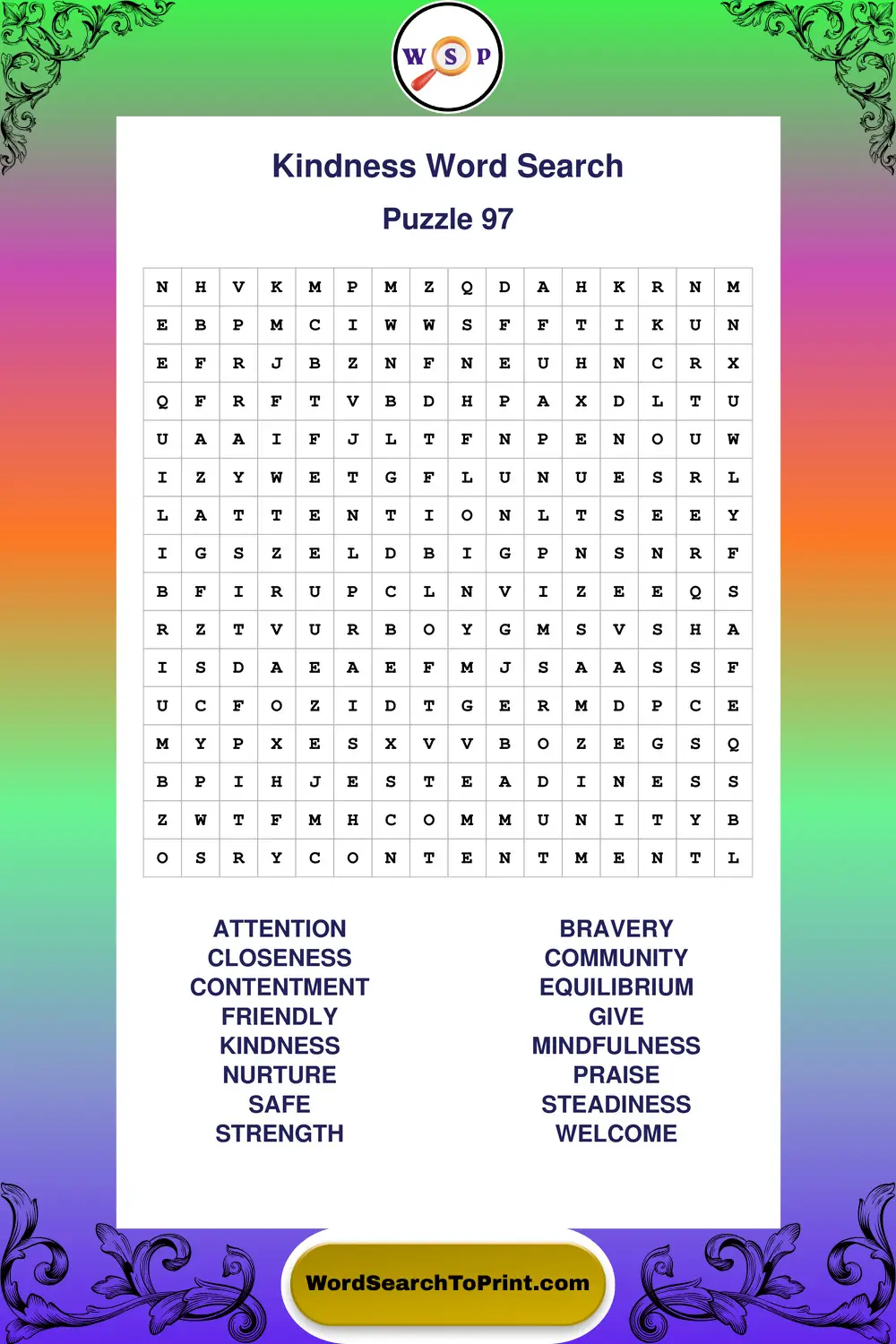 Kindness Word Search Puzzle 97
