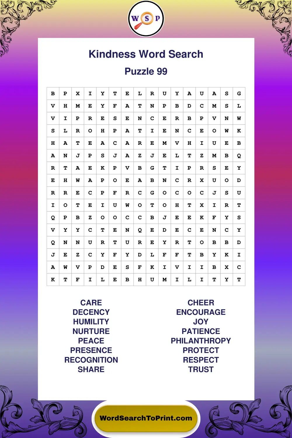 Kindness Word Search Puzzle 99