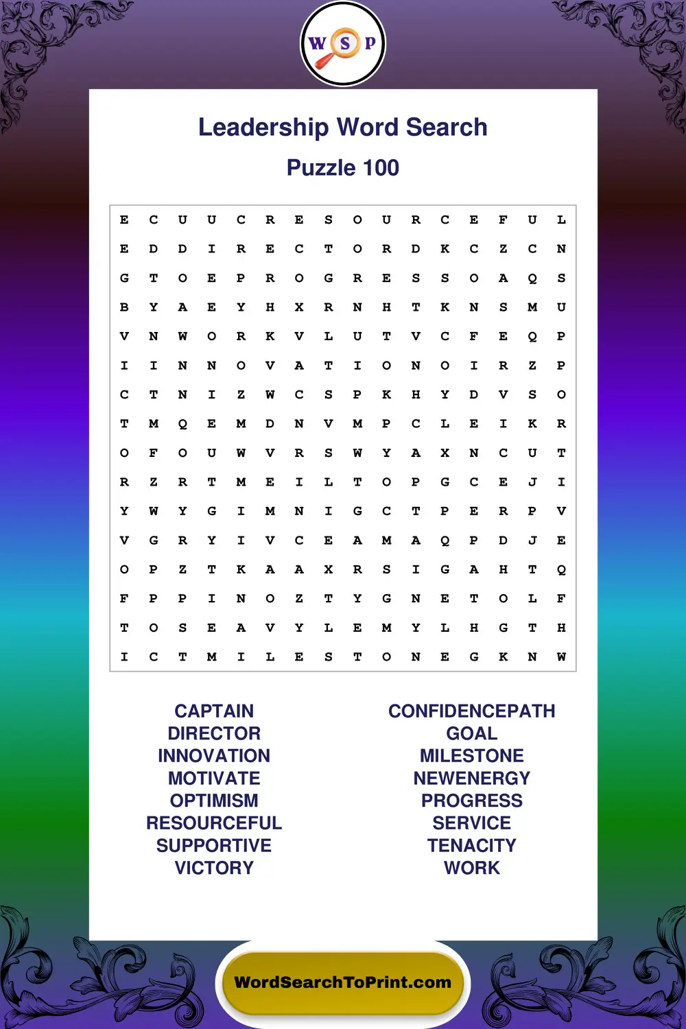 Leadership Word Search Puzzle 100