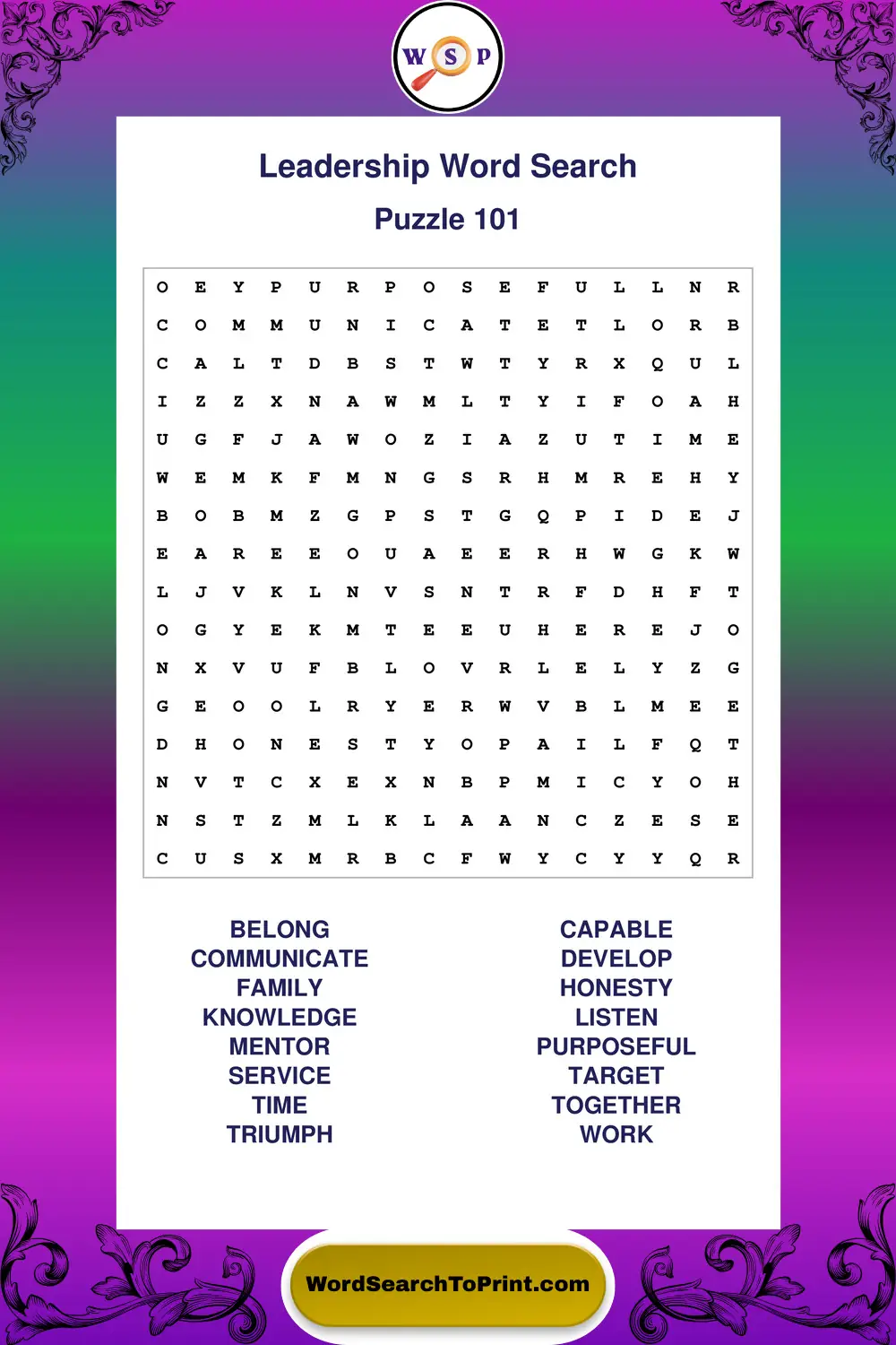 Leadership Word Search Puzzle 101