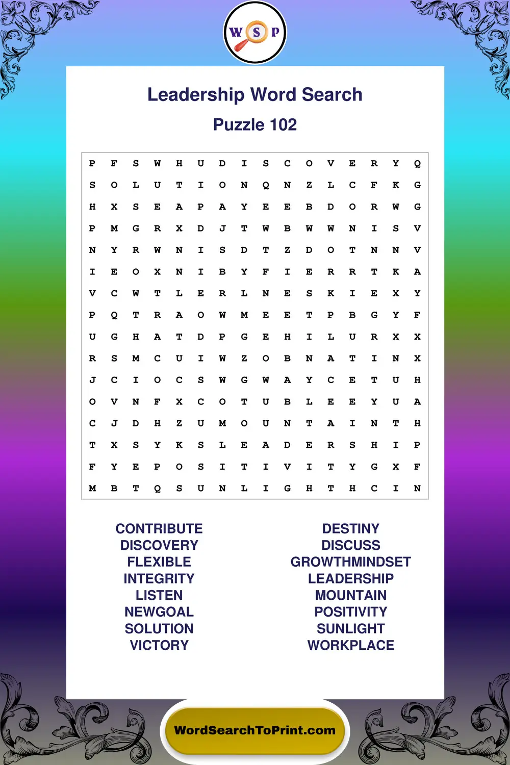 Leadership Word Search Puzzle 102