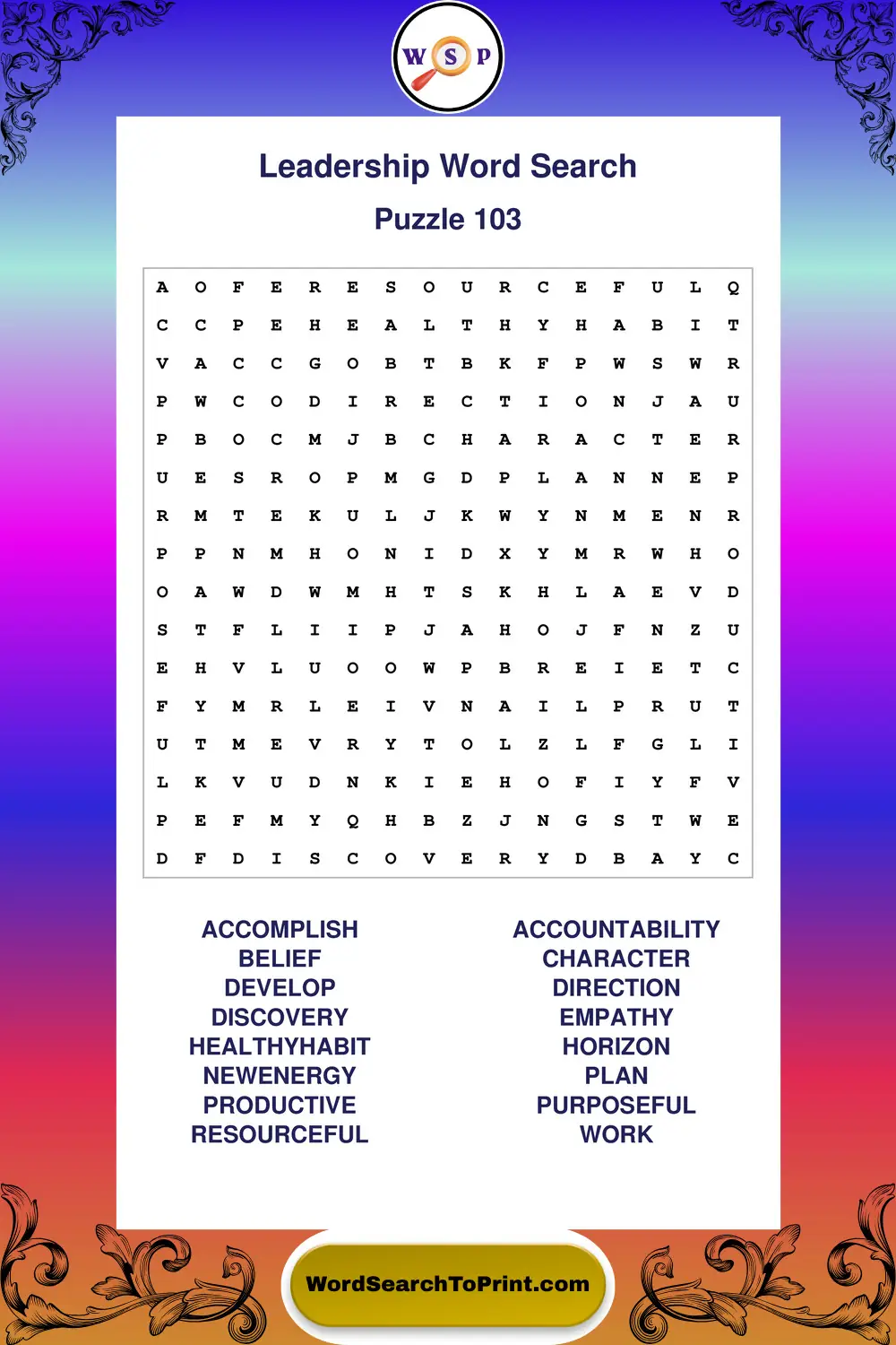 Leadership Word Search Puzzle 103