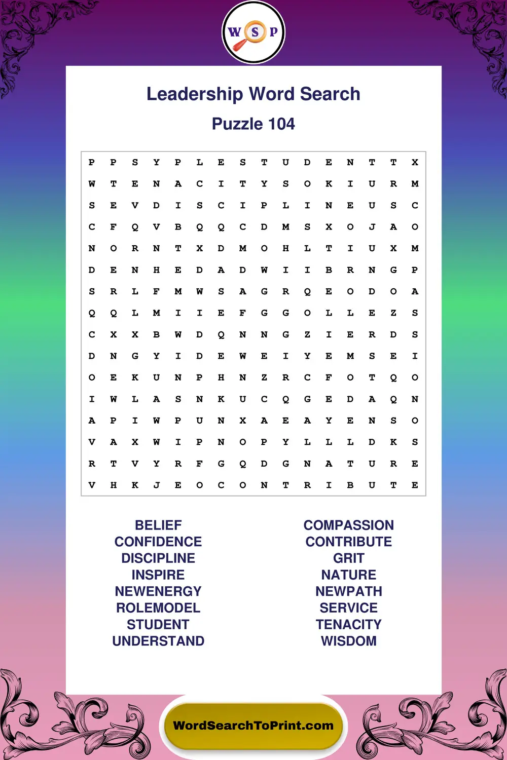 Leadership Word Search Puzzle 104