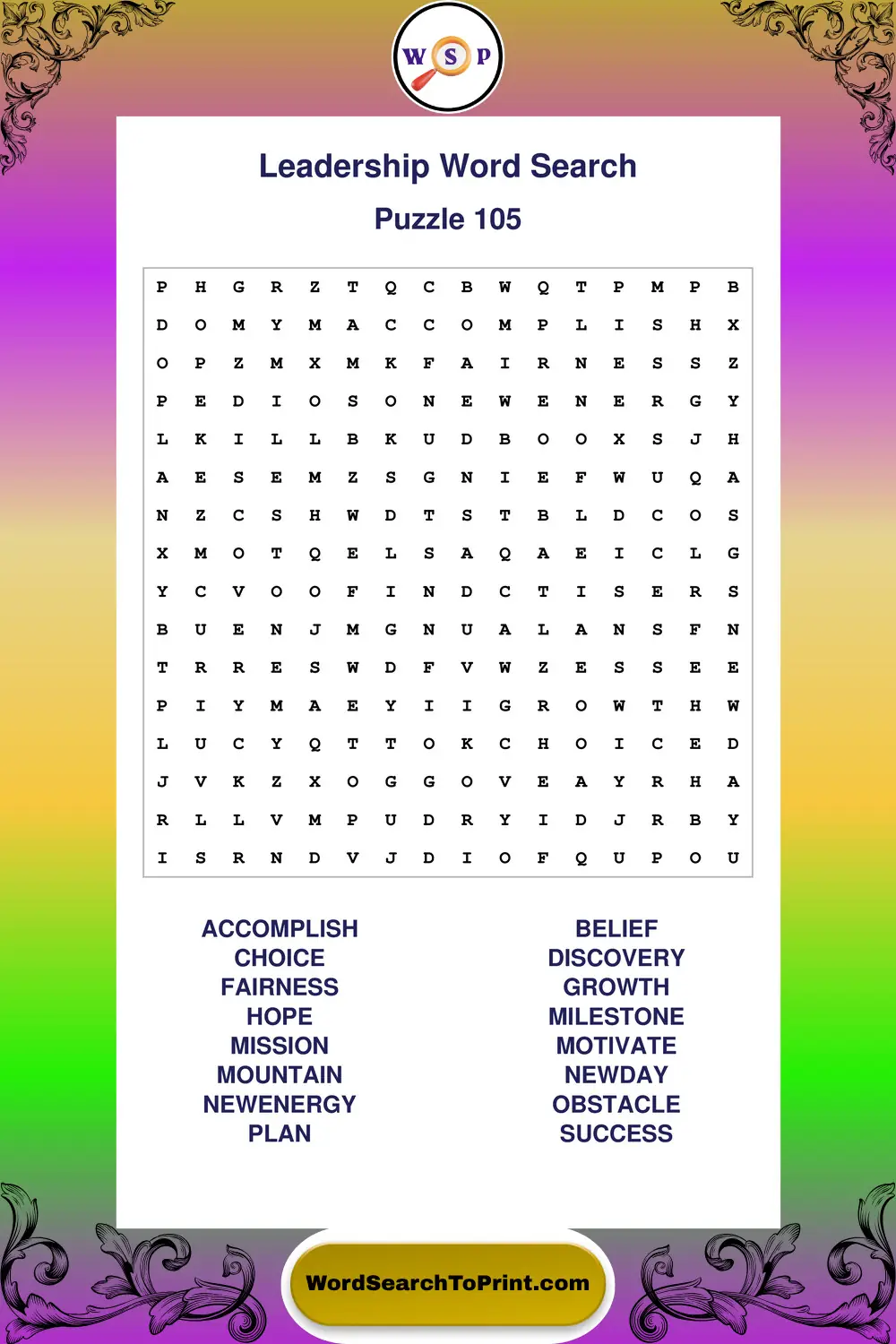 Leadership Word Search Puzzle 105