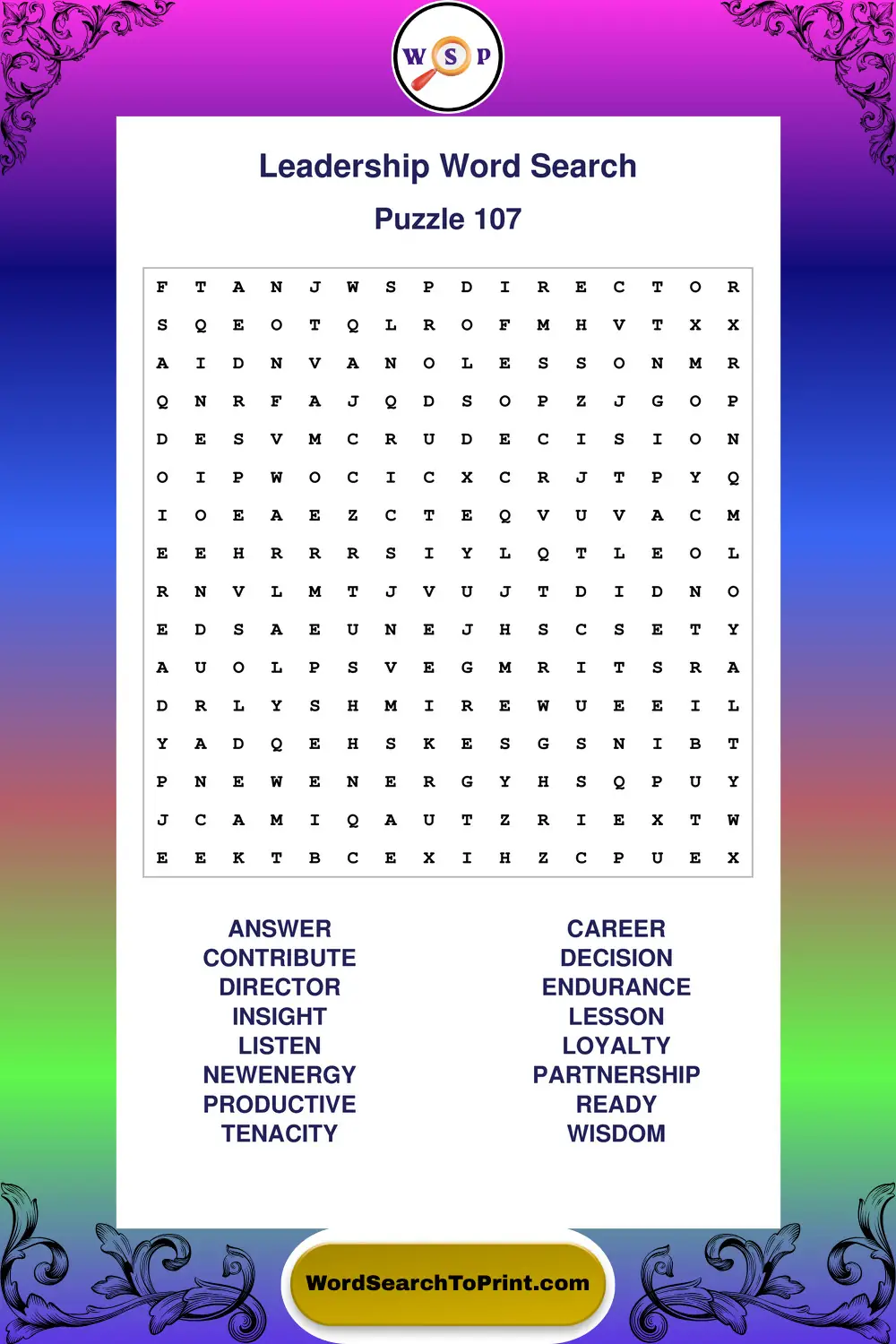 Leadership Word Search Puzzle 107