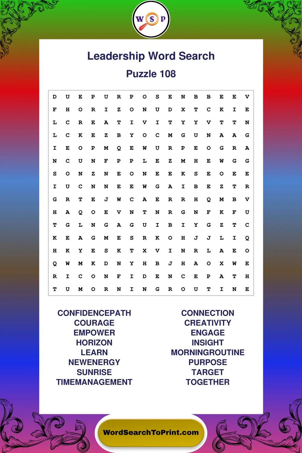 Leadership Word Search Puzzle 108