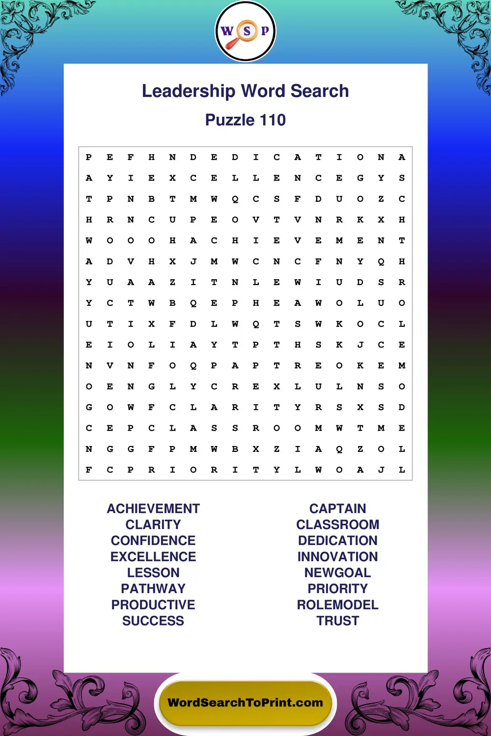 Leadership Word Search Puzzle 110