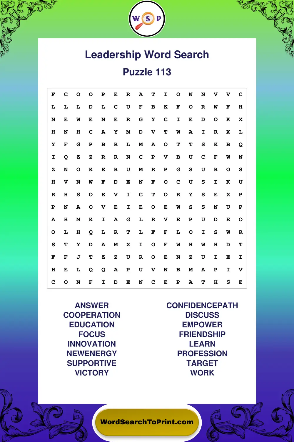 Leadership Word Search Puzzle 113