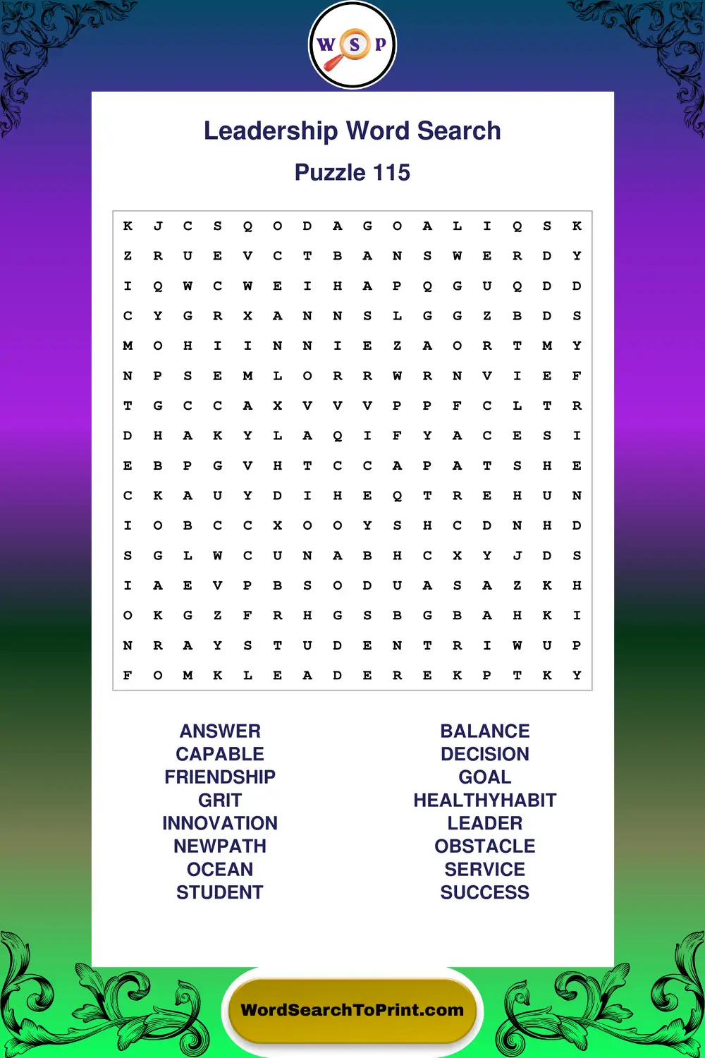 Leadership Word Search Puzzle 115