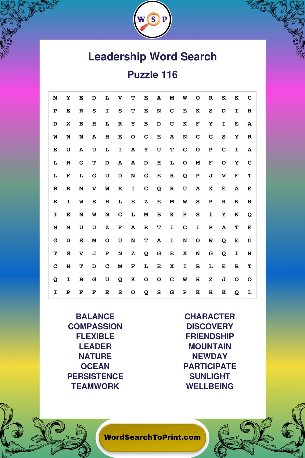 Leadership Word Search Puzzle 116