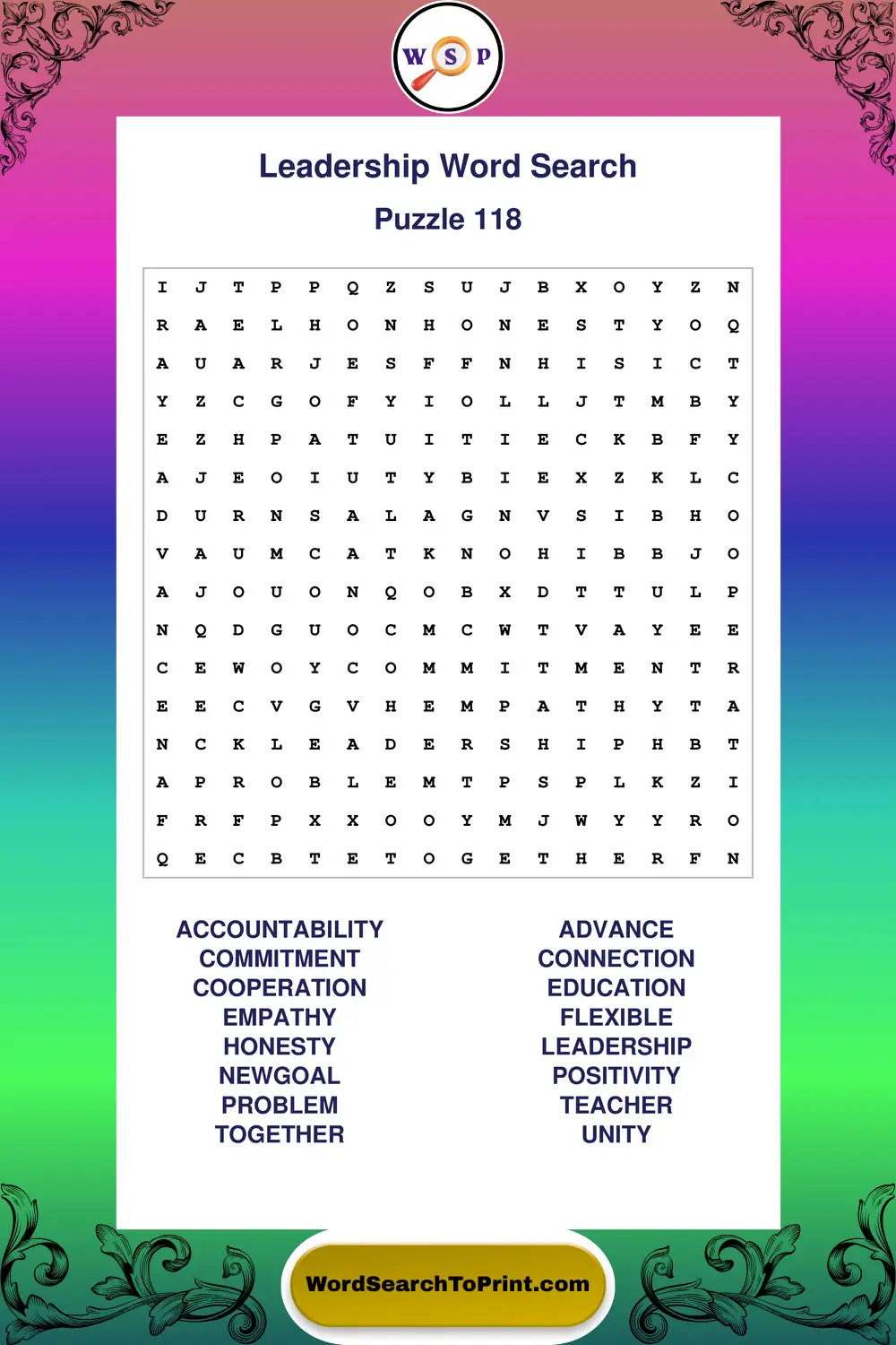 Leadership Word Search Puzzle 118