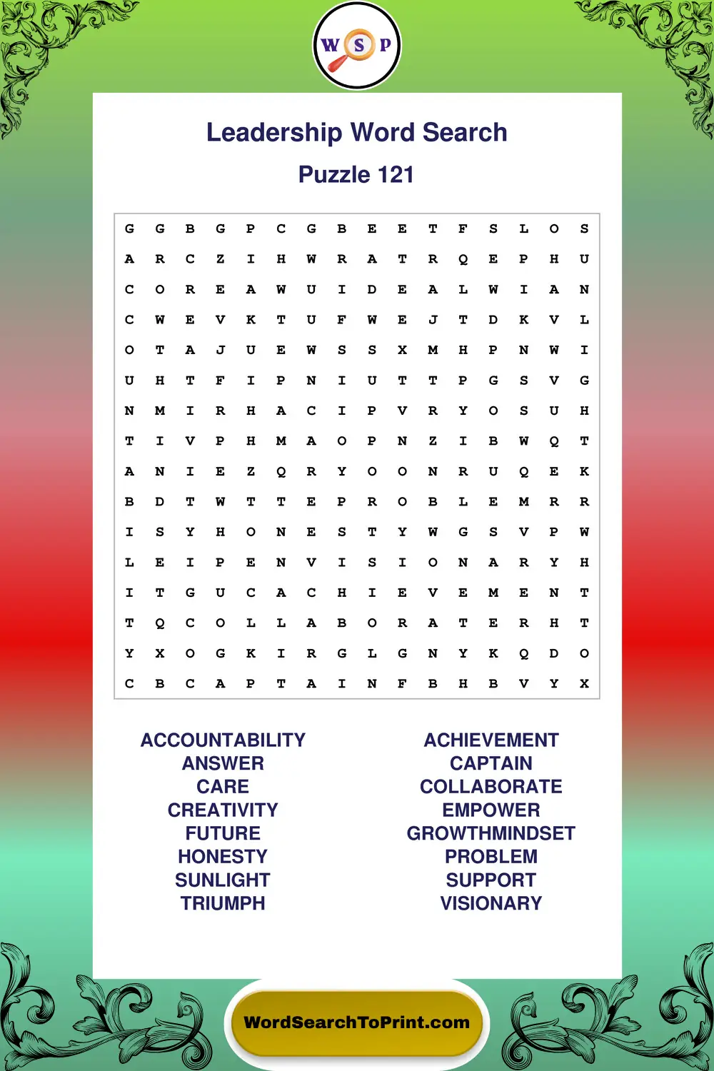 Leadership Word Search Puzzle 121