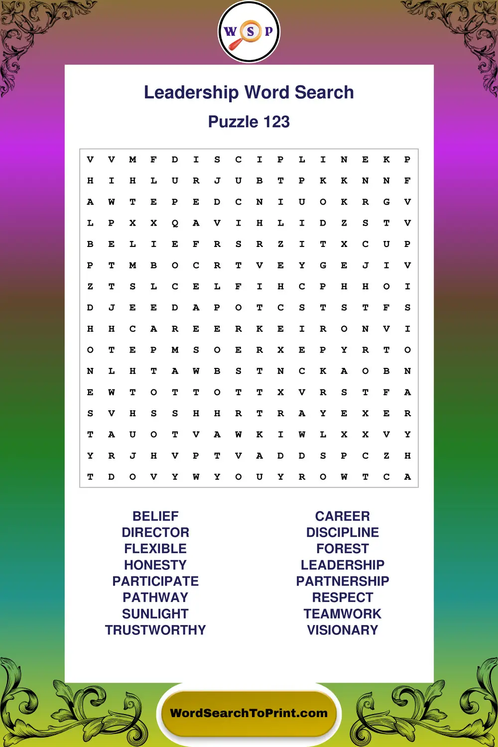 Leadership Word Search Puzzle 123