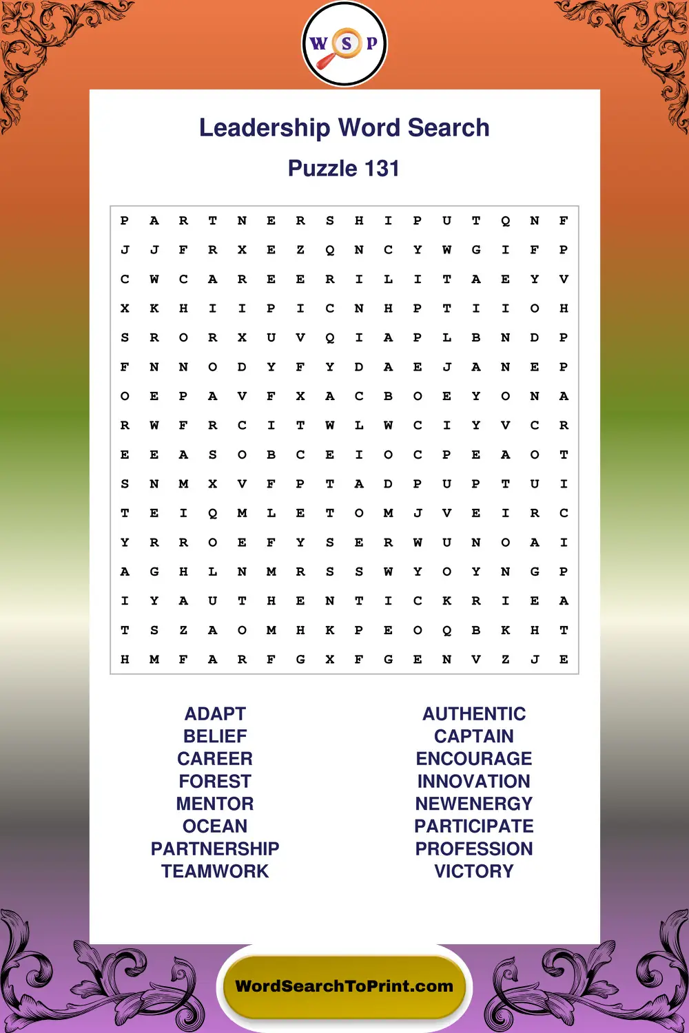 Leadership Word Search Puzzle 131