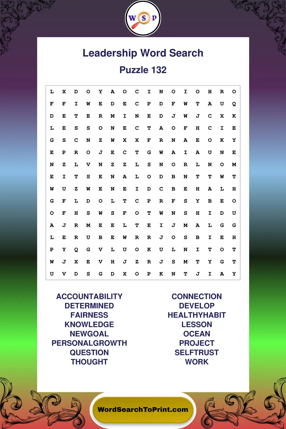 Leadership Word Search Puzzle 132