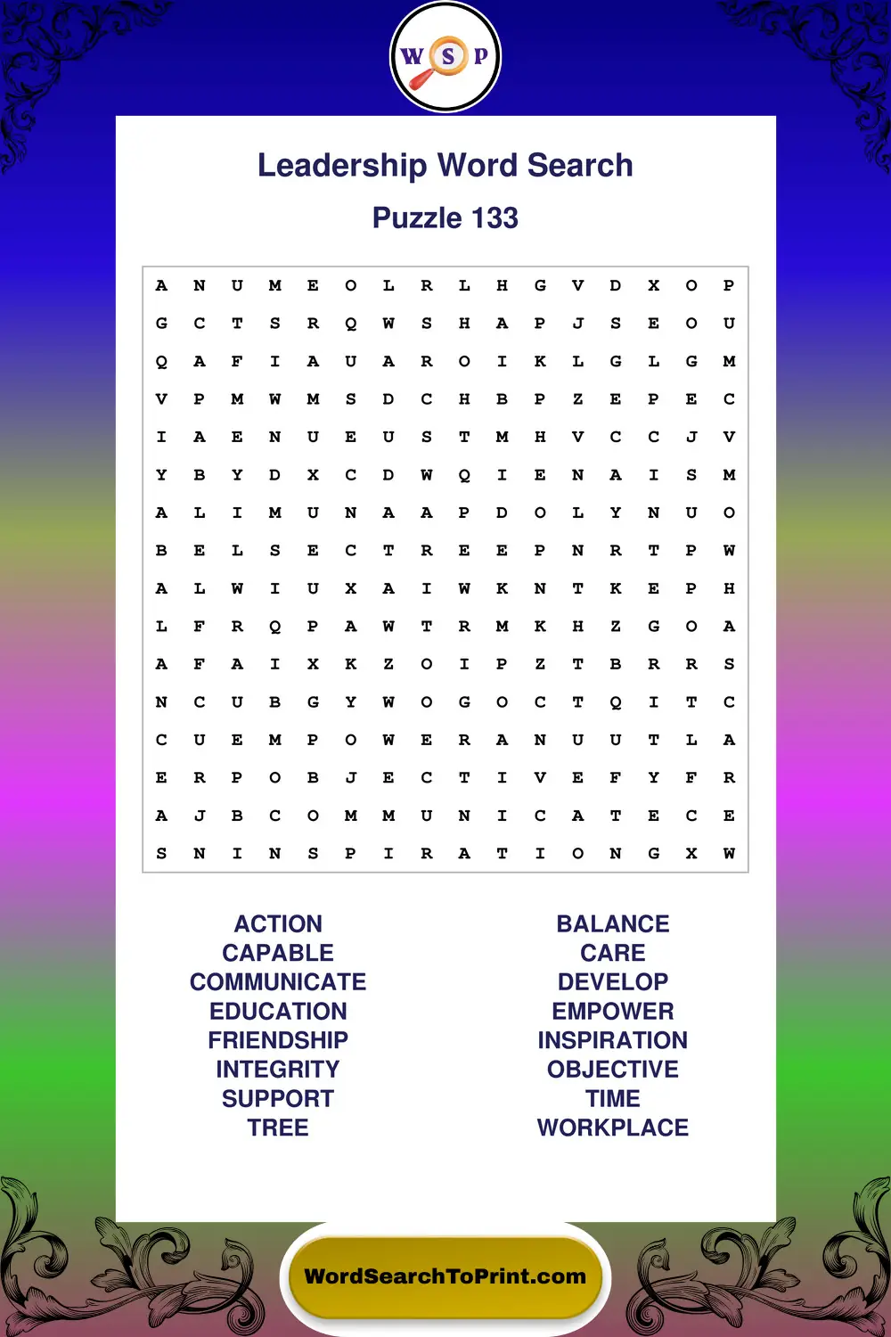 Leadership Word Search Puzzle 133