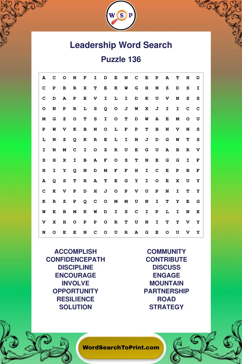 Leadership Word Search Puzzle 136