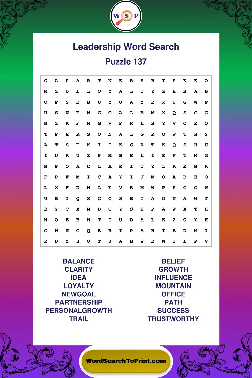 Leadership Word Search Puzzle 137