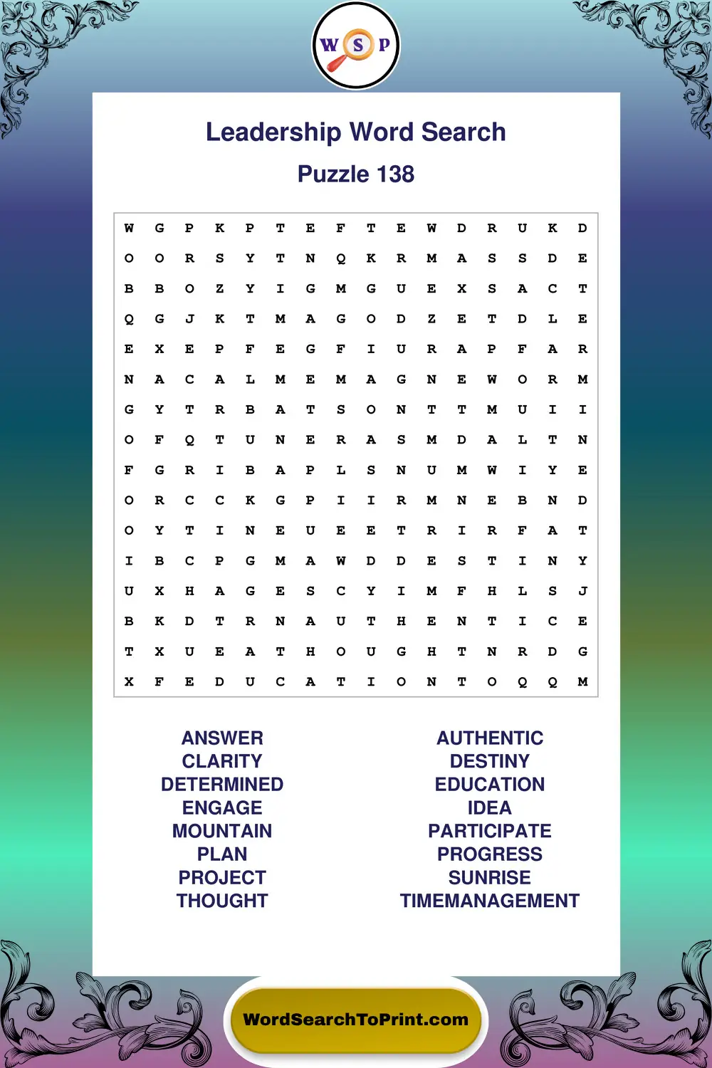 Leadership Word Search Puzzle 138