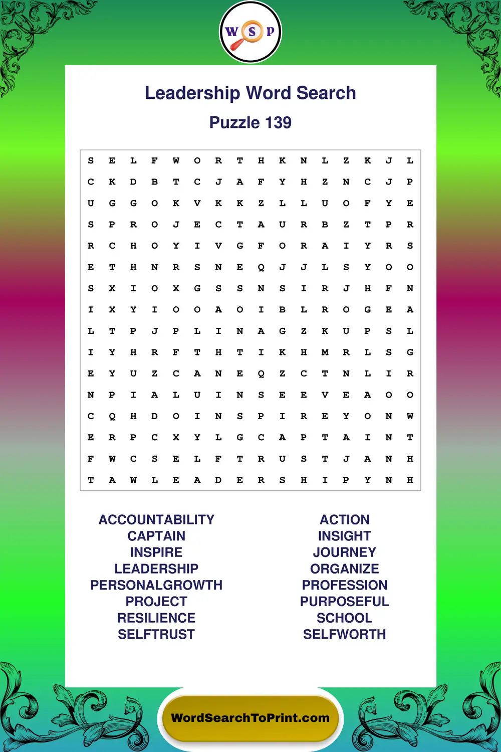 Leadership Word Search Puzzle 139