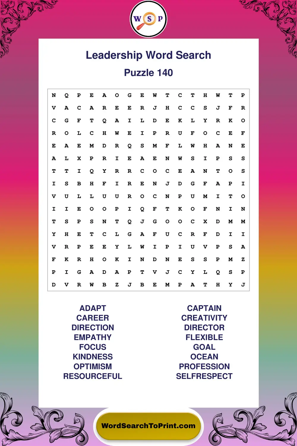 Leadership Word Search Puzzle 140