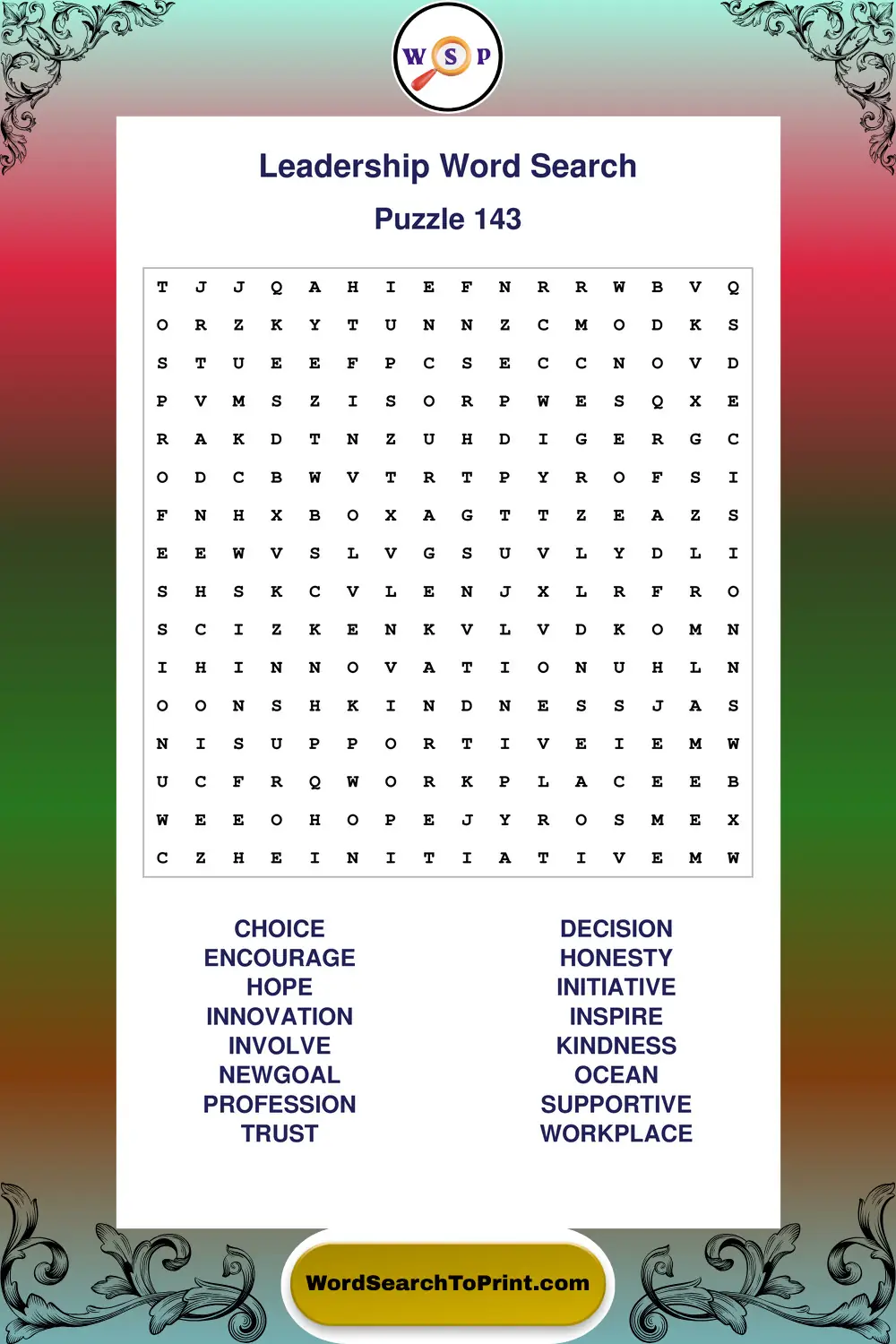Leadership Word Search Puzzle 143