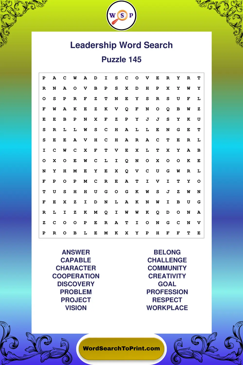 Leadership Word Search Puzzle 145