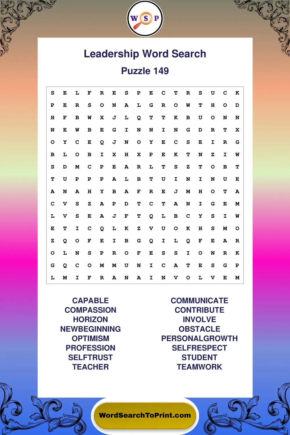 Leadership Word Search Puzzle 149