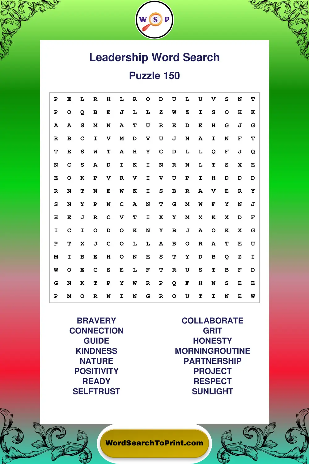 Leadership Word Search Puzzle 150