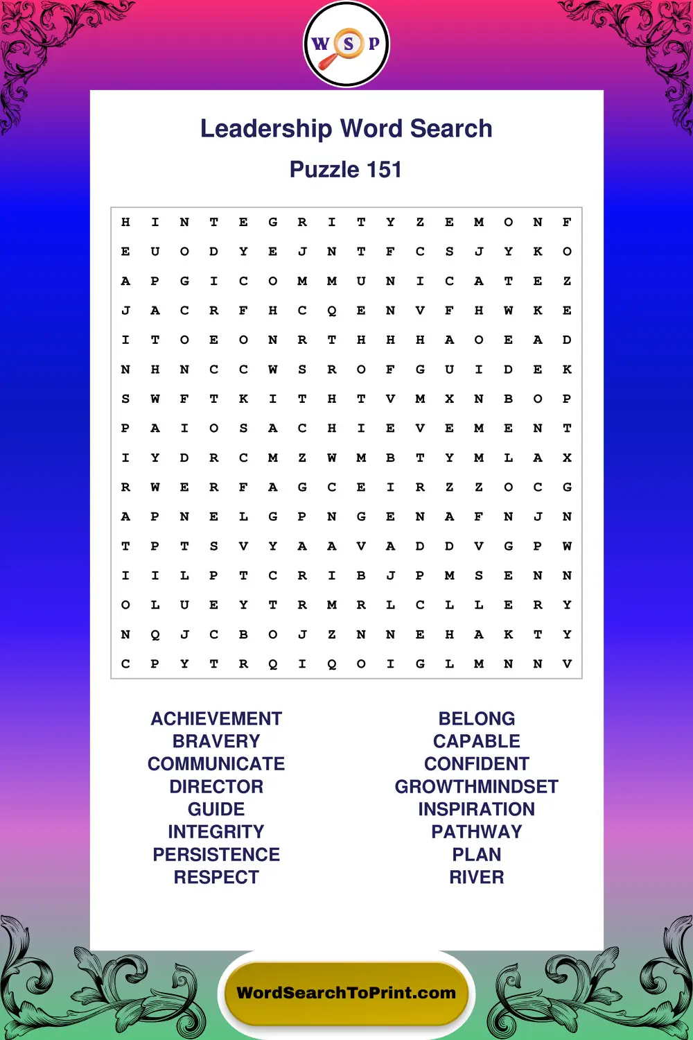 Leadership Word Search Puzzle 151